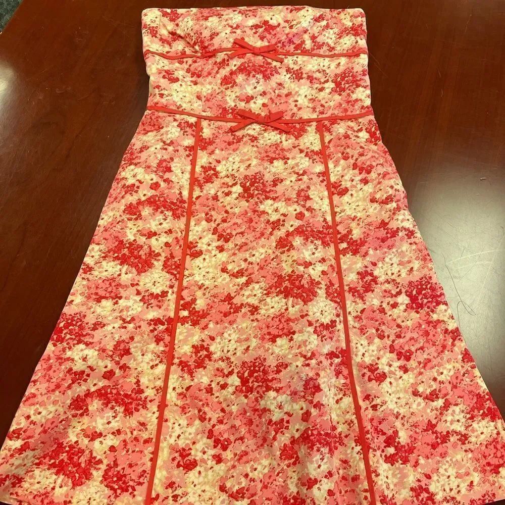 Vintage Style Pink & White Floral Print Strapless Dress sz 8